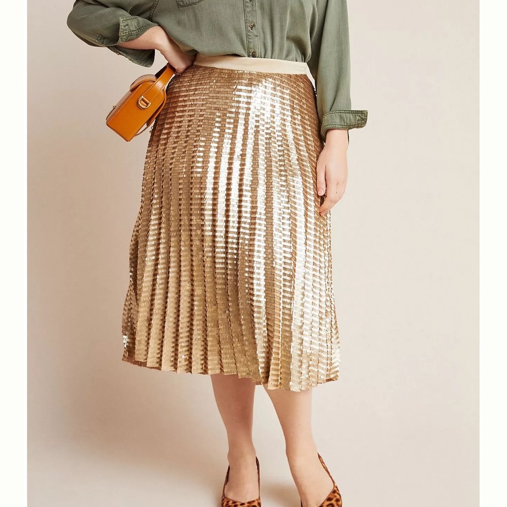 Anthropologie - Maeve Natalia Gold Sequined Midi Skirt in 16 W